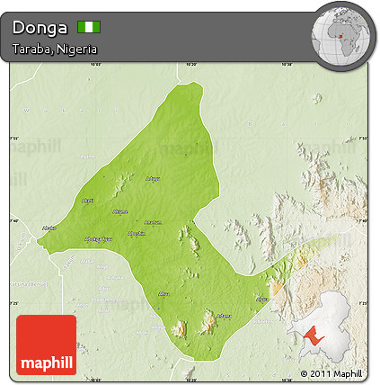 Physical Map of Donga, lighten