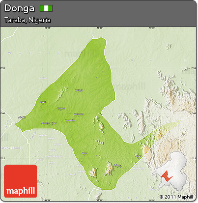 Physical Map of Donga, lighten