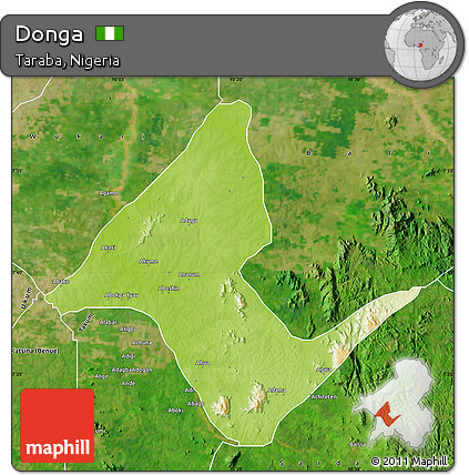 Physical Map of Donga, satellite outside