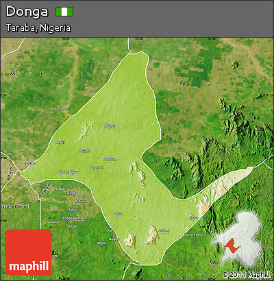 Physical Map of Donga, satellite outside
