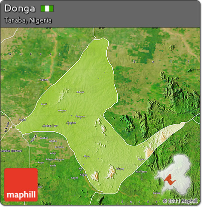 Physical Map of Donga, satellite outside
