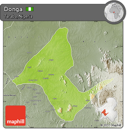 Physical Map of Donga, semi-desaturated