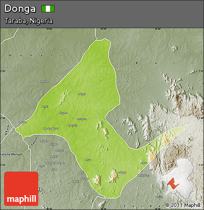 Physical Map of Donga, semi-desaturated