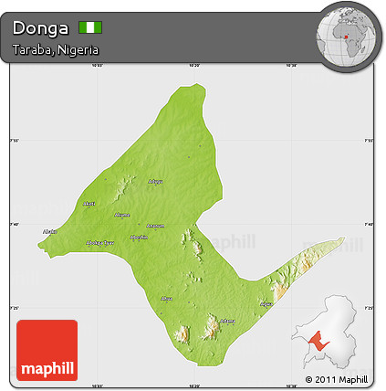 Physical Map of Donga, single color outside