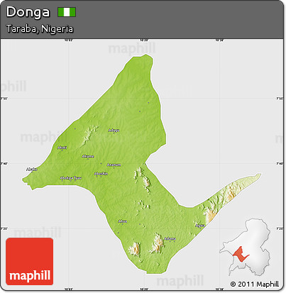 Physical Map of Donga, single color outside