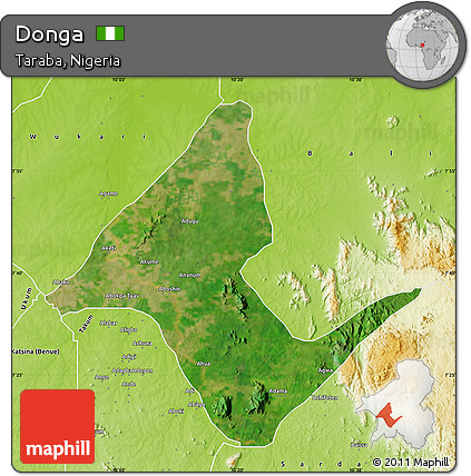 Satellite Map of Donga, physical outside