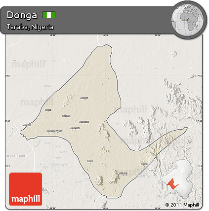 Shaded Relief Map of Donga, lighten