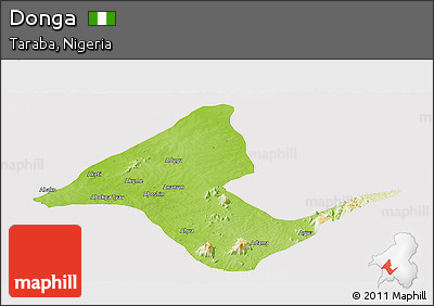 Physical Panoramic Map of Donga, cropped outside