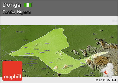 Physical Panoramic Map of Donga, darken