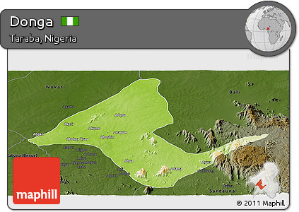 Physical Panoramic Map of Donga, darken