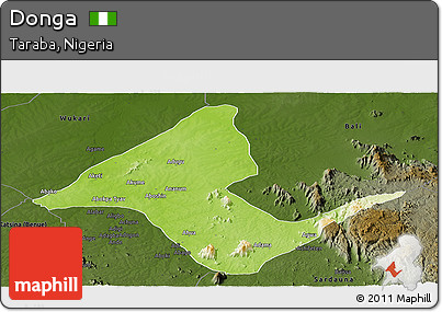 Physical Panoramic Map of Donga, darken