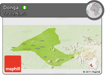 Physical Panoramic Map of Donga, lighten