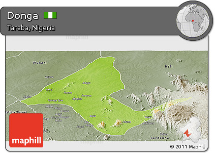 Physical Panoramic Map of Donga, semi-desaturated