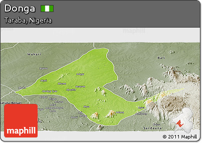 Physical Panoramic Map of Donga, semi-desaturated