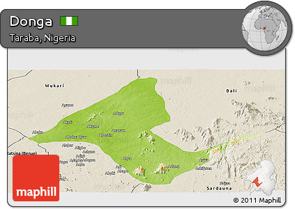 Physical Panoramic Map of Donga, shaded relief outside