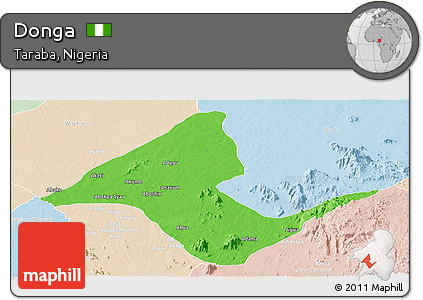 Political Panoramic Map of Donga, lighten