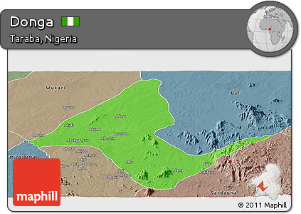 Political Panoramic Map of Donga, semi-desaturated