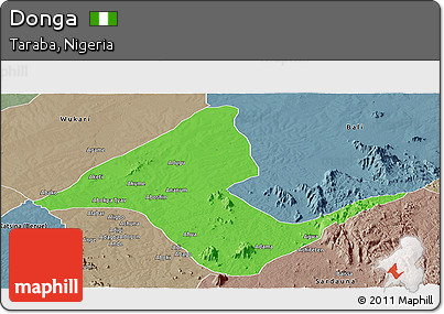 Political Panoramic Map of Donga, semi-desaturated