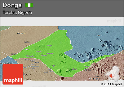 Political Panoramic Map of Donga, semi-desaturated