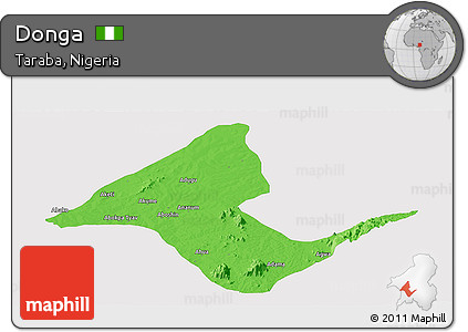 Political Panoramic Map of Donga, single color outside