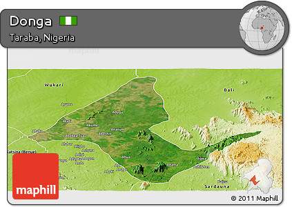 Satellite Panoramic Map of Donga, physical outside