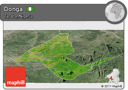 Satellite Panoramic Map of Donga, semi-desaturated