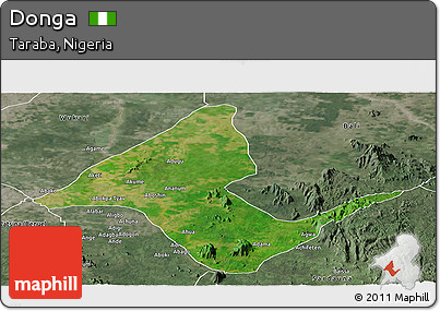 Satellite Panoramic Map of Donga, semi-desaturated