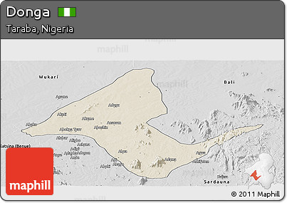 Shaded Relief Panoramic Map of Donga, desaturated