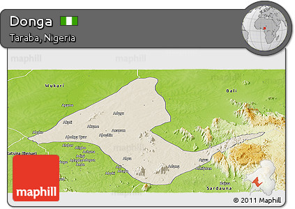 Shaded Relief Panoramic Map of Donga, physical outside
