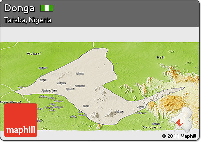 Shaded Relief Panoramic Map of Donga, physical outside