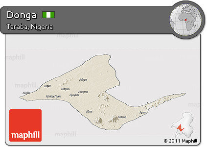 Shaded Relief Panoramic Map of Donga, single color outside