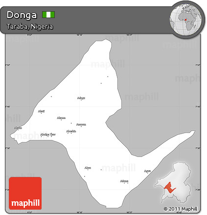 Gray Simple Map of Donga, single color outside