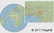 Savanna Style Location Map of Ibi, within the entire country, hill shading