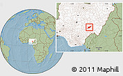 Savanna Style Location Map of Ibi, highlighted country, hill shading
