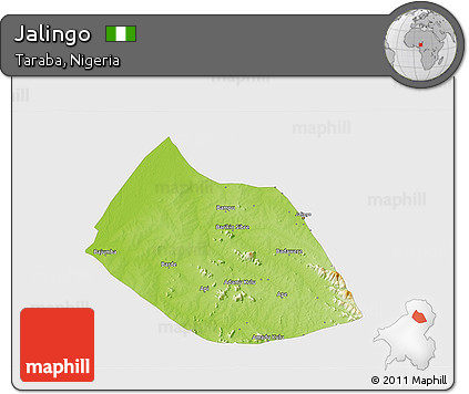 Physical 3D Map of Jalingo, single color outside