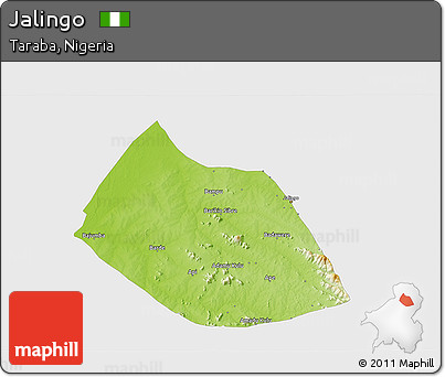 Physical 3D Map of Jalingo, single color outside