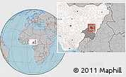 Gray Location Map of Jalingo, highlighted country, highlighted parent region, hill shading
