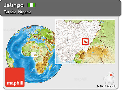 Physical Location Map of Jalingo, highlighted country