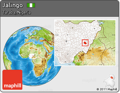 Physical Location Map of Jalingo, highlighted country