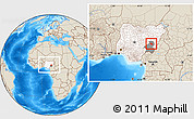 Shaded Relief Location Map of Jalingo, highlighted country, highlighted parent region, within the entire country