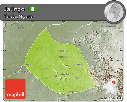 Physical Map of Jalingo, semi-desaturated