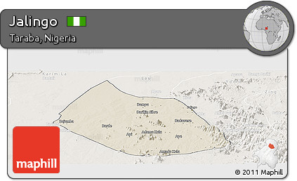 Shaded Relief Panoramic Map of Jalingo, lighten