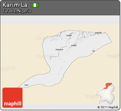 Classic Style 3D Map of Karim-La, single color outside