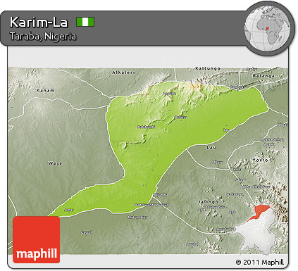 Physical 3D Map of Karim-La, semi-desaturated