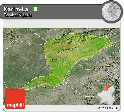 Satellite 3D Map of Karim-La, semi-desaturated