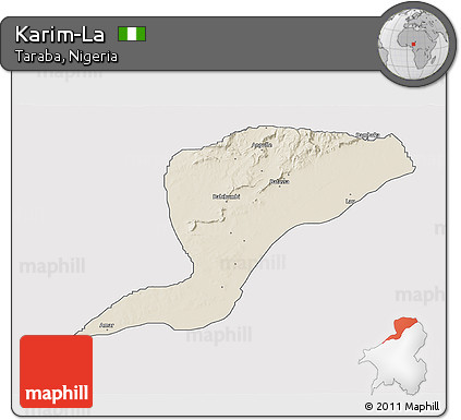 Shaded Relief 3D Map of Karim-La, single color outside