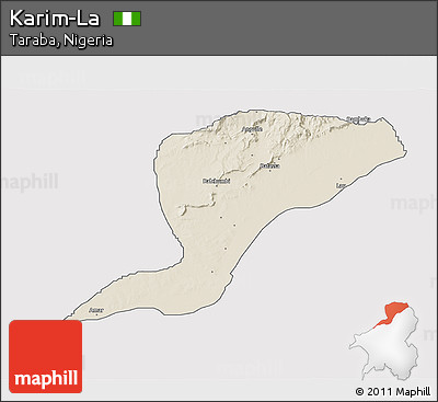 Shaded Relief 3D Map of Karim-La, single color outside