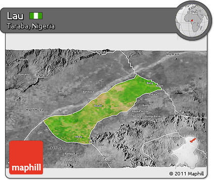 Satellite 3D Map of Lau, desaturated