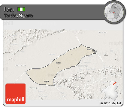 Shaded Relief 3D Map of Lau, lighten