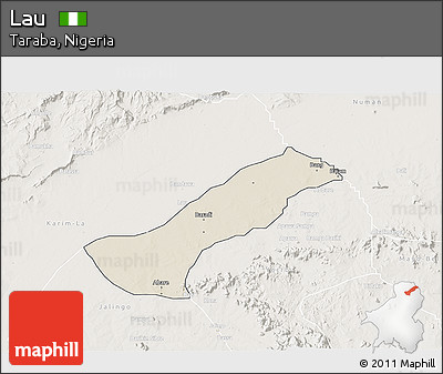 Shaded Relief 3D Map of Lau, lighten